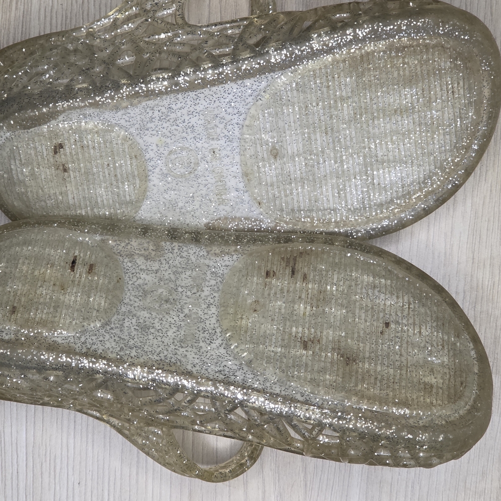 Toddler Size 6 Clear Silver Sparkle Jelly Sandals with Purple Mermaid Insole - Picture 2 of 4